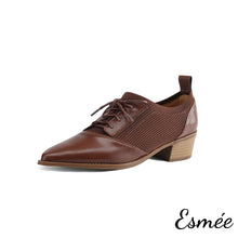 將圖片載入圖庫檢視器 Brown-Leather-High-Heel-Oxford-Shoes-with-Fabrics-Design-product-shots-white-background