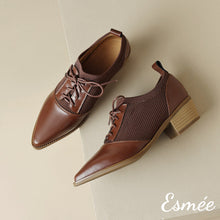 將圖片載入圖庫檢視器 Brown-Leather-High-Heel-Oxford-Shoes-with-Fabrics-Design-product-shots
