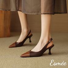 將圖片載入圖庫檢視器 Brown-Leather-High-Heel-Slingback-with-Dual-Color-Design-model-shots