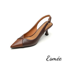 將圖片載入圖庫檢視器 Brown-Leather-High-Heel-Slingback-with-Dual-Color-Design-product-shots-white-background
