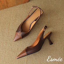 將圖片載入圖庫檢視器 Brown-Leather-High-Heel-Slingback-with-Dual-Color-Design-product-shots