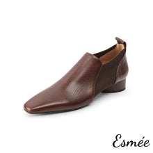 Load image into Gallery viewer, Brown-Leather-High-Heel-Slip-On-Shoes-with-Fabrics-Design-product-shots-white-background