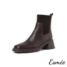 Load image into Gallery viewer, Brown-Leather-High-Heel-Sock-Boots-product-shots-white-background