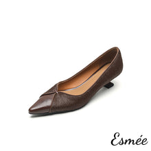 Load image into Gallery viewer, Brown-Leather-High-Heels-with-Horsehair-Design-product-shots-white-background