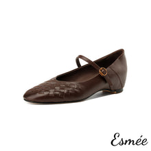 將圖片載入圖庫檢視器 Brown-Leather-Invisible-Increased-Height-Maryjanes-with-Woven-Design-product-shots-white-background