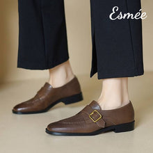 Load image into Gallery viewer, Brown-Leather-Loafers-with-Metal-Buckle-model-shots