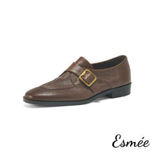 Load image into Gallery viewer, Brown-Leather-Loafers-with-Metal-Buckle-product-shots-white-background