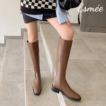 將圖片載入圖庫檢視器 Brown-Leather-Long-Boots-with-Side-Zippers-model-shots