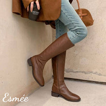 將圖片載入圖庫檢視器 Brown-Leather-Long-Boots-with-Side-Zippers-model-shots