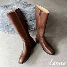 將圖片載入圖庫檢視器 Brown-Leather-Long-Boots-with-Side-Zippers-product-shots