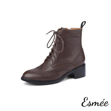 Load image into Gallery viewer, Brown-Leather-Marten-Boots-with-Brogue-Design-product-shots-white-background