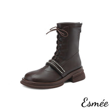 將圖片載入圖庫檢視器 Brown-Leather-Marten-Boots-with-Diamond-Designed-Straps-product-shots-white-background