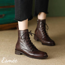 將圖片載入圖庫檢視器 Brown-Leather-Marten-Boots-with-Side-Zippers-model-shots