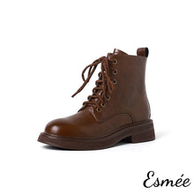 Load image into Gallery viewer, Brown-Leather-Marten-Boots-with-Side-Zippers-product-shots-white-background