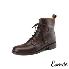 將圖片載入圖庫檢視器 Brown-Leather-Marten-Boots-with-Side-Zippers-product-shots-white-background