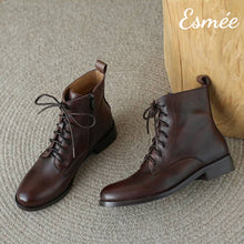 將圖片載入圖庫檢視器 Brown-Leather-Marten-Boots-with-Side-Zippers-product-shots