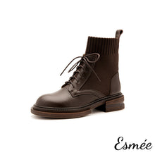 將圖片載入圖庫檢視器 Brown-Leather-Marten-Boots-with-Sock-Tube-product-shots-white-background