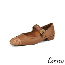 Load image into Gallery viewer, Brown-Leather-Maryjanes-with-Rattan-Toe-Cap-product-shots-white-background