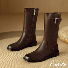 將圖片載入圖庫檢視器 Brown-Leather-Mid-Boots-with-Silver-Buckle-product-shots