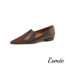 將圖片載入圖庫檢視器 Brown-Leather-Pointy-Toe-Loafers-with-Horsehair-Design-product-shots-white-background