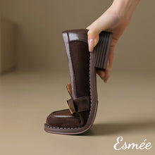 Load image into Gallery viewer, Brown-Leather-Suede-Loafers-with-Metal-Buckle-Design-product-shots-detail