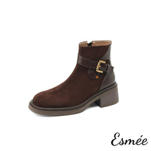 將圖片載入圖庫檢視器 Brown-Suede-Ankle-Boots-with-Leather-Buckle-Straps-product-shots-white-background