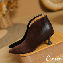 Load image into Gallery viewer, Brown-Suede-Ankle-Boots-with-Leather-Heel-Cap-product-shots