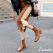 將圖片載入圖庫檢視器 Brown-Suede-Ankle-Boots-with-Leather-Square-Toe-Cap-model-shots