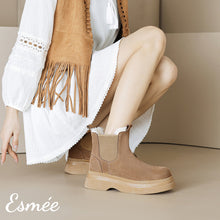 將圖片載入圖庫檢視器 Brown-Suede-Chelsea-Boots-with-Sheep-Hair-Design-model-shots