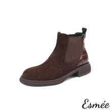 將圖片載入圖庫檢視器 Brown-Suede-Chelsea-boots-with-Alligator-Pattern-Design-product-shots-white-background