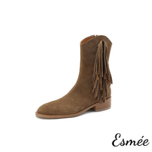 將圖片載入圖庫檢視器 Brown-Suede-Cowboy-Boots-with-Vassel-Design-product-shots-white-background