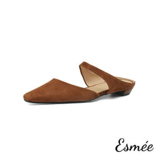 將圖片載入圖庫檢視器 Brown-Suede-Flat-Mules-with-Straps-Design-product-shots-white-background