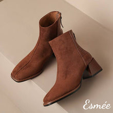 將圖片載入圖庫檢視器 Brown-Suede-High-Heel-Ankle-Boots-with-Alligator-Pattern-Design-product-shots