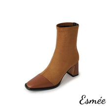 將圖片載入圖庫檢視器 Brown-Suede-High-Heel-Ankle-Boots-with-Leather-Toe-Cap-product-shots-white-background
