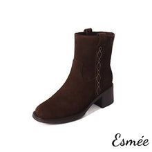 將圖片載入圖庫檢視器 Brown-Suede-High-Heel-Ankle-Boots-with-Side-Embroidery-Design-product-shots-white-background