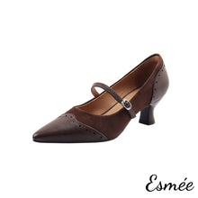 Load image into Gallery viewer, Brown-Suede-High-Heel-Maryjane-with-Brogue-Design-product-shots-white-background
