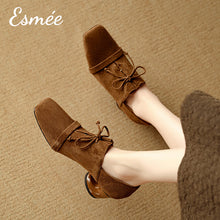 Load image into Gallery viewer, Black-Suede-High-Heel-Oxford-Shoes-woth-Squared-Toe-Design-model-shots