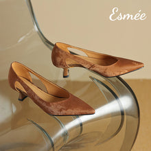 Load image into Gallery viewer, Brown-Suede-High-Heels-with-Special-Cutting-Design-product-shots