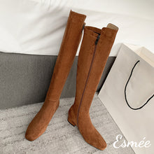 Load image into Gallery viewer, Brown-Suede-Knee-Boots-with-Block-Heels-product-shots