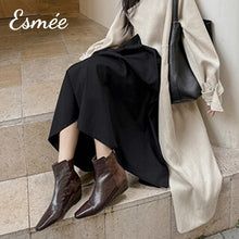 Load image into Gallery viewer, Brown-Suede-Leather-Ankle-Boots-with-Wedge-Heels-model-shots-1