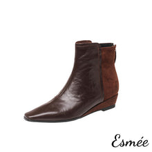 Load image into Gallery viewer, Brown-Suede-Leather-Ankle-Boots-with-Wedge-Heels-product-shots-white-background