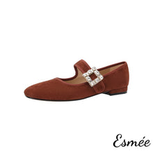 將圖片載入圖庫檢視器 Brown-Suede-Mary-Jane-with-Diamond-Buckle-product-shots-white-background