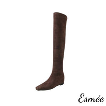 Load image into Gallery viewer, Brown-Suede-Over-Knee-Long-Boots-with-Invisible-Increased-Height-Design-product-shots-white-background