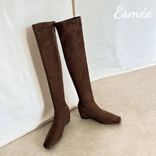 Load image into Gallery viewer, Brown-Suede-Over-Knee-Long-Boots-with-Invisible-Increased-Height-Design-product-shots