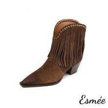 Load image into Gallery viewer, Brown-Suede-Riding-Boots-with-Tassel-Design-product-shots-white-background