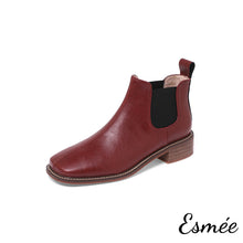 將圖片載入圖庫檢視器 Burgundy-Leather-Ankle-Chelsea-Boots-with-Square-Toe-Design-product-shots-white-background