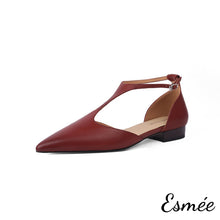 將圖片載入圖庫檢視器 Burgundy-Leather-Flat-T-Straps-product-shots-white-background