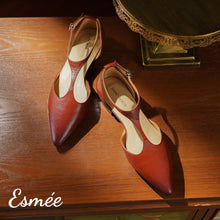 將圖片載入圖庫檢視器 Burgundy-Leather-Flat-T-Straps-product-shots