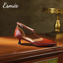 Load image into Gallery viewer, Burgundy-Leather-High-Heel-T-Straps-product-shots