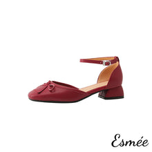 Load image into Gallery viewer, Burgundy-Leather-Sandals-with-Bow-Knot-and-Ankle-Straps-product-shots-white-background
